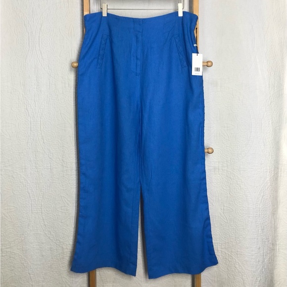 NWT Jason Wu Blue Braided Detail High Waist Wide Cropped Leg Linen Pants, Sz 10 - Picture 1 of 3
